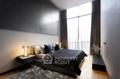 Luxurious modern bedroom with high ceilings and elegant decor