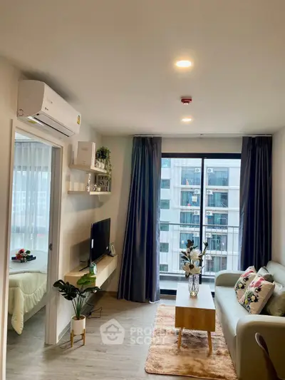 Modern living room with balcony view in stylish apartment