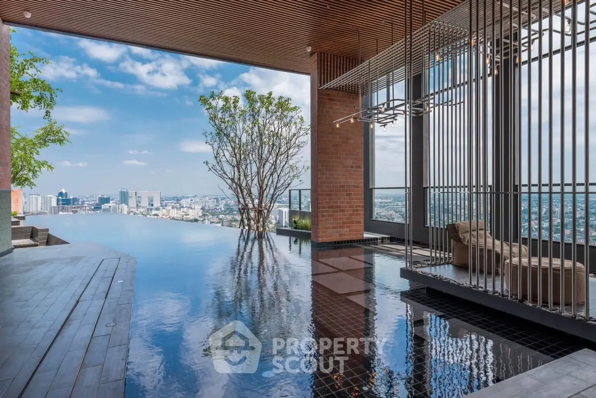 Luxurious rooftop infinity pool with stunning city skyline view