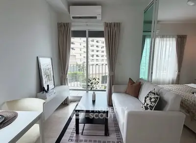 Modern living room with balcony view in stylish apartment