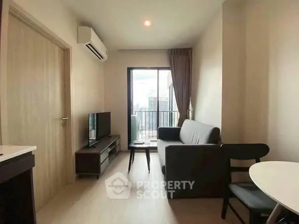 Modern living room with balcony view in a stylish apartment