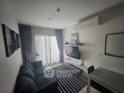 Modern living room with sleek furniture and natural light