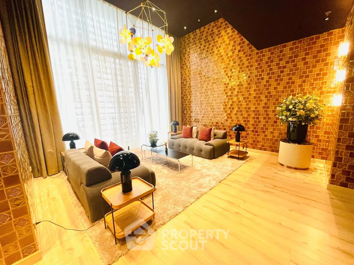 Luxurious living room with modern decor and elegant lighting