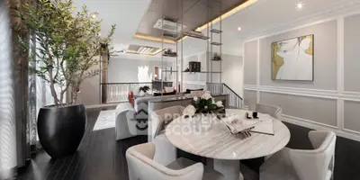 Luxurious modern living room with elegant dining area and stylish decor