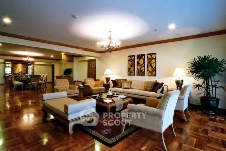 Luxurious living room with elegant decor and spacious seating area