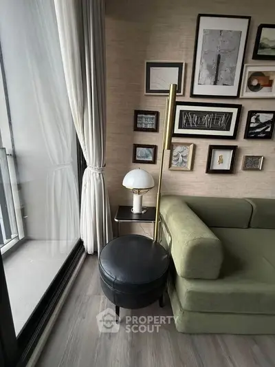Stylish living room corner with modern decor and large window view