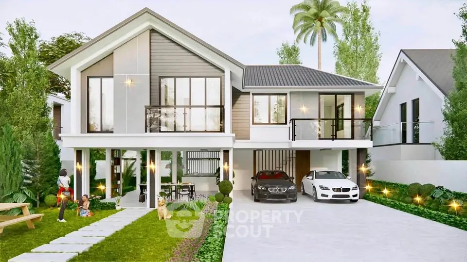 Stunning modern house with lush garden and spacious driveway