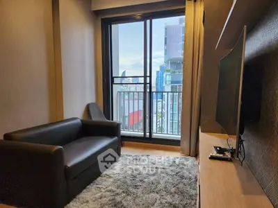 Modern living room with balcony view in urban apartment