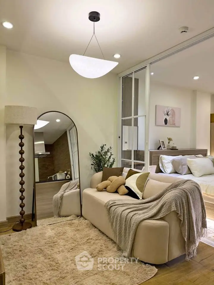 Cozy living room with elegant decor and plush seating in modern apartment