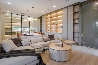 Luxurious modern living room with elegant decor and spacious seating area