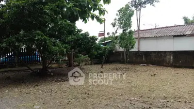 Spacious backyard with lush trees and privacy fence, ideal for outdoor activities and gardening.