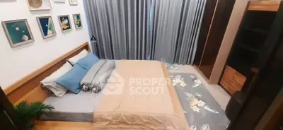 Cozy bedroom with modern decor and stylish bedding