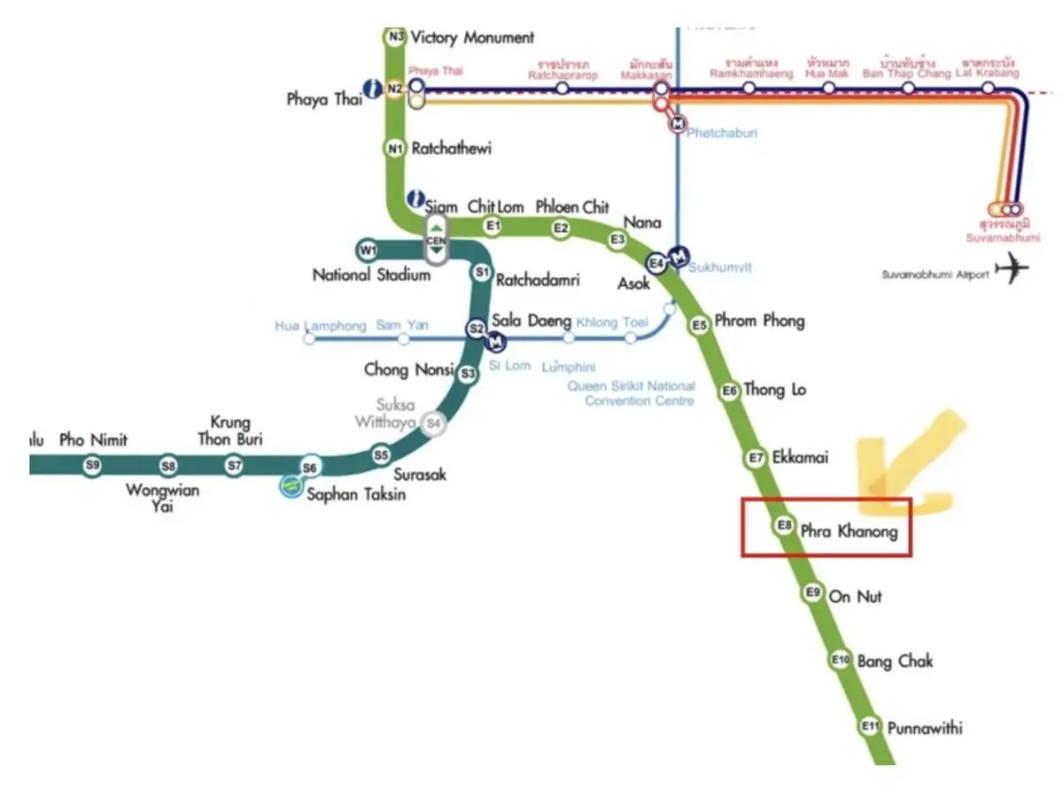 Bangkok transit map highlighting Phra Khanong area for real estate opportunities.