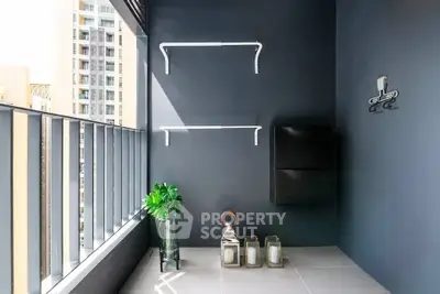 Modern balcony with sleek design and city view, perfect for relaxation and urban living.