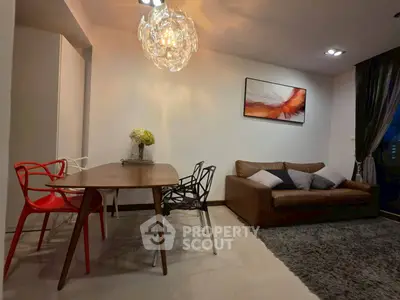 Modern living room with stylish furniture and elegant lighting