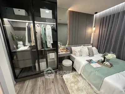Modern bedroom with stylish wardrobe and cozy decor