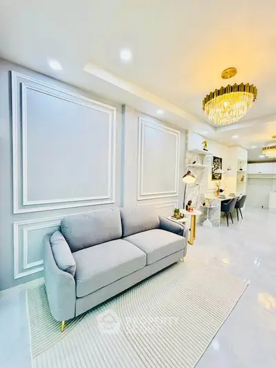 Elegant living room with modern decor and stylish lighting