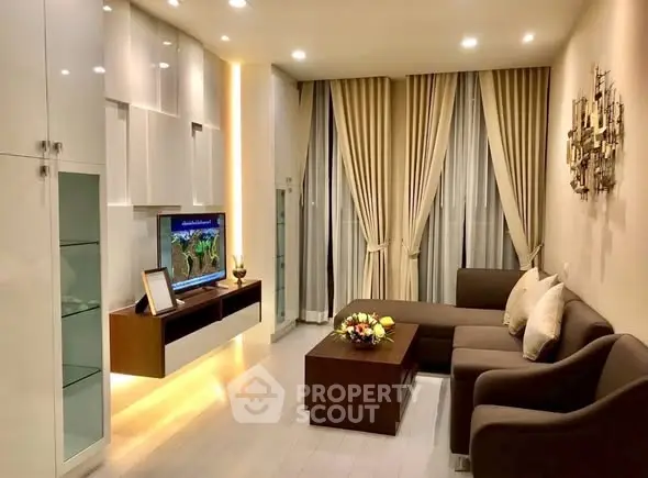 Elegant living room with modern furniture and ambient lighting