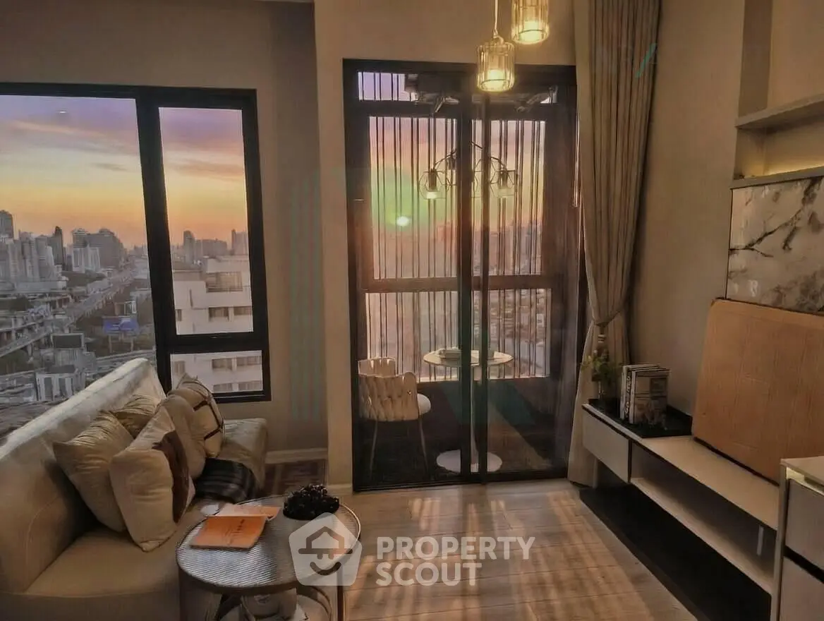 Luxurious living room with stunning city view and elegant decor