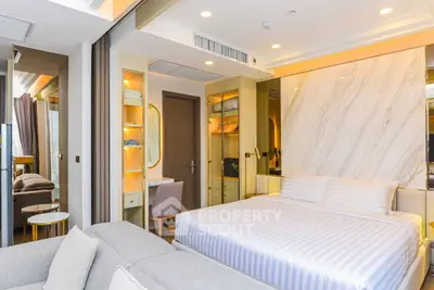 Luxurious modern bedroom with elegant decor and cozy ambiance