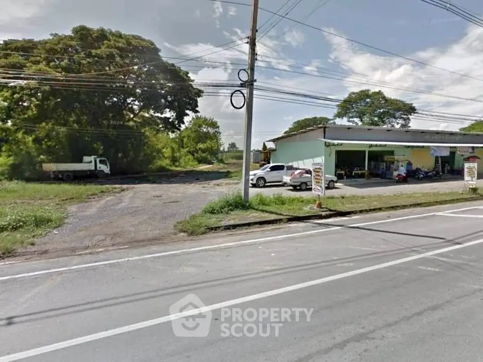Commercial property with parking area and roadside access, ideal for business opportunities.