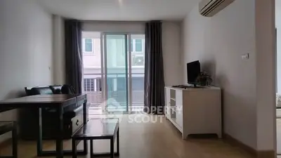 Modern living room with balcony access and stylish furniture