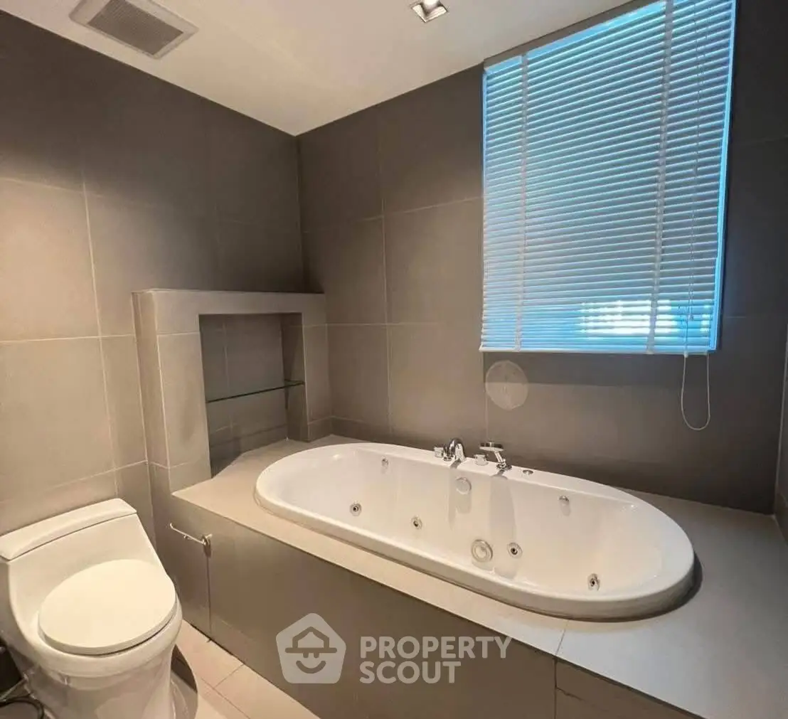 Luxurious bathroom with modern bathtub and sleek design