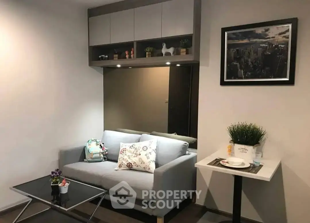 Modern living room with stylish decor and cozy seating area