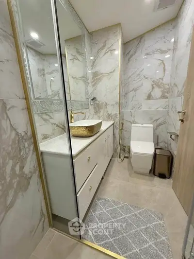 Luxurious marble bathroom with elegant fixtures and modern design