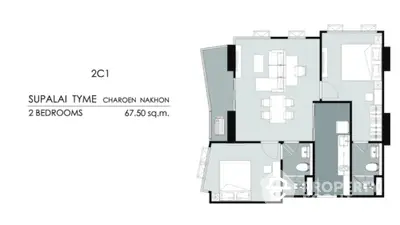 Modern 2-bedroom apartment floor plan with spacious layout and stylish design.