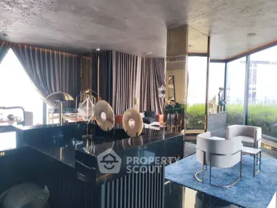 Luxurious modern living room with elegant decor and panoramic city views