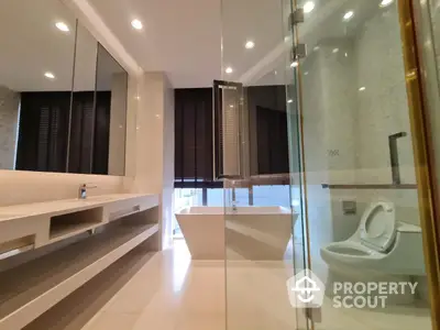 Luxurious modern bathroom with freestanding bathtub and elegant fixtures