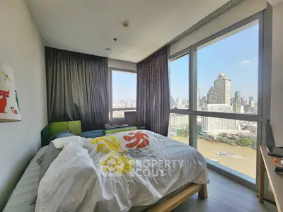 Modern bedroom with stunning city view and large windows