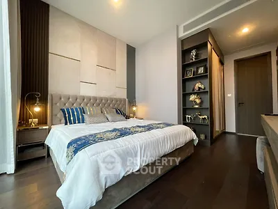 Luxurious bedroom with elegant decor and plush bedding in modern apartment