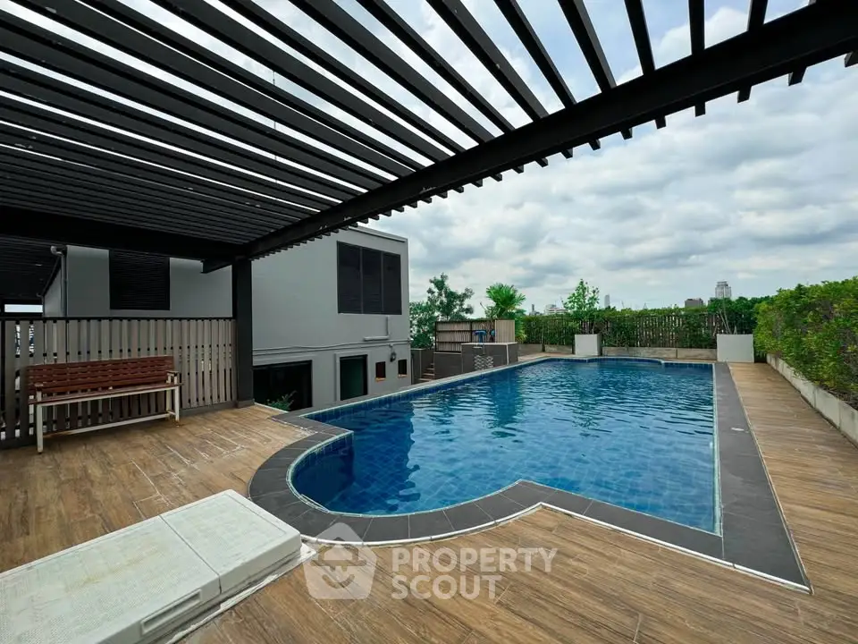 Luxurious rooftop pool with modern design and stunning city views, perfect for relaxation and entertainment.
