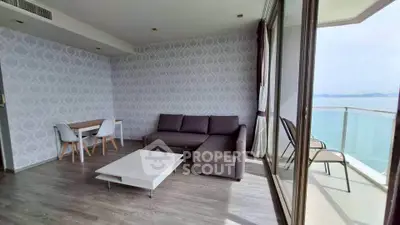 Modern living room with ocean view and stylish furniture