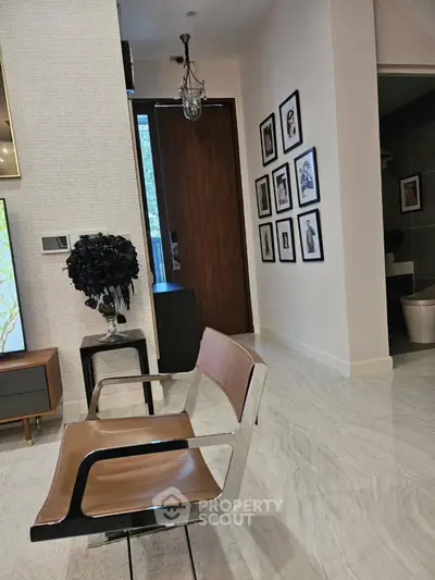 Stylish modern living room with chic decor and elegant wall art