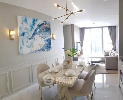 Luxurious modern living room with elegant dining area and stylish decor