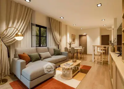 Spacious modern living room with cozy seating and elegant decor