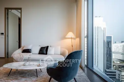 Luxurious living room with modern furniture and stunning city view