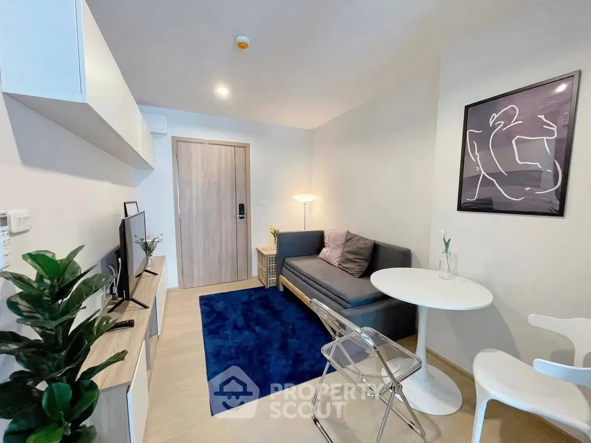 Modern living room with stylish decor and cozy seating area