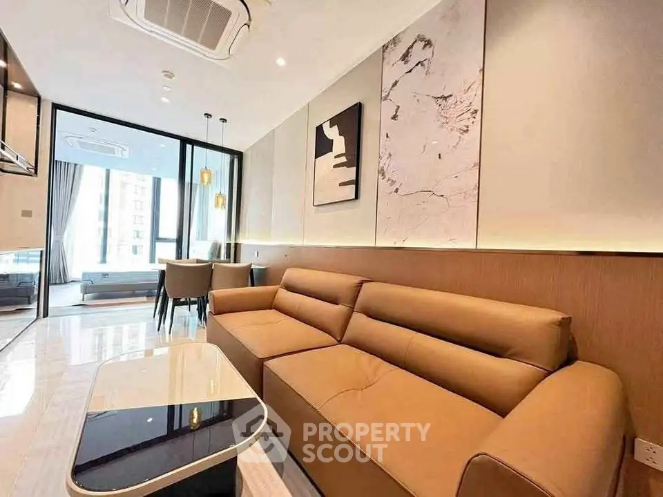 Luxurious modern living room with elegant decor and spacious seating area