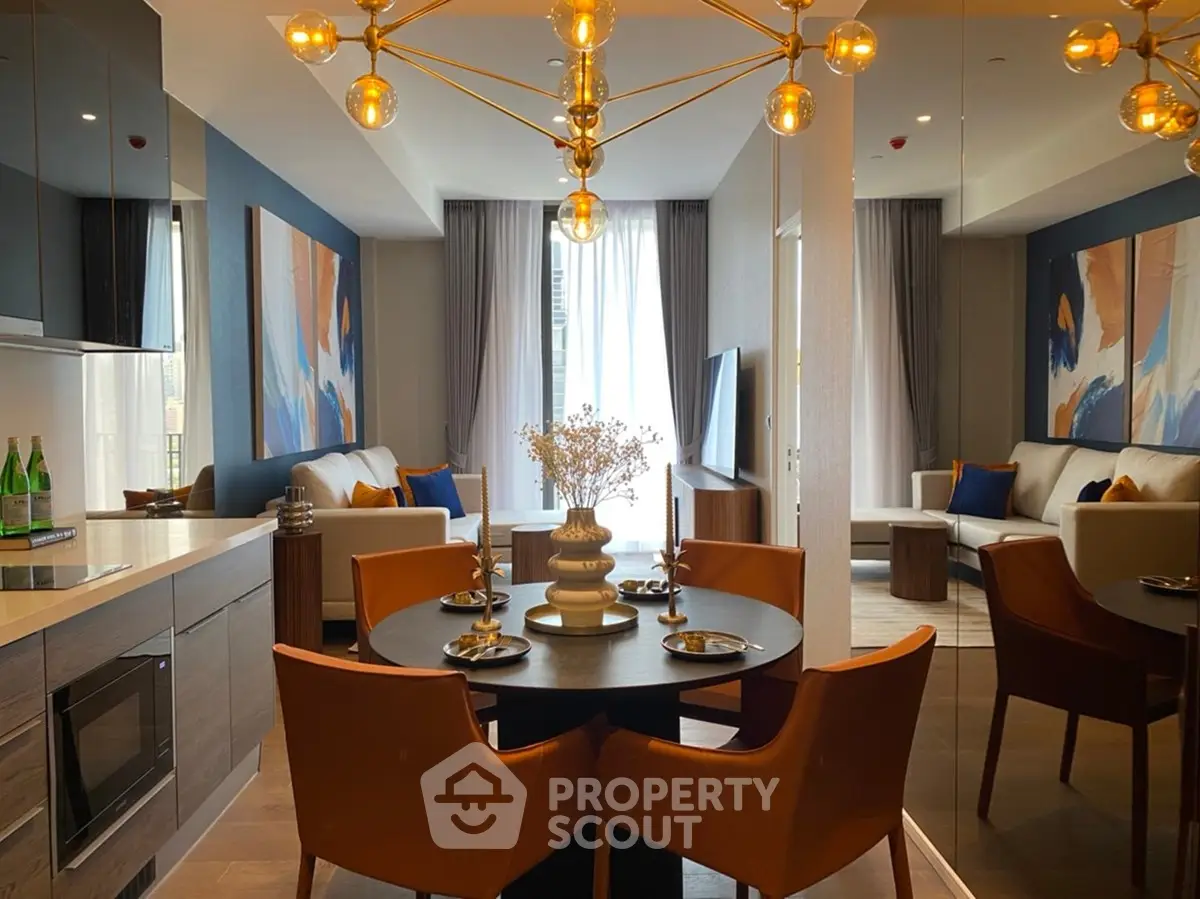 Luxurious modern living room with open kitchen and stylish decor