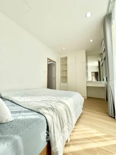 Bright and spacious bedroom with modern furnishings and ample natural light