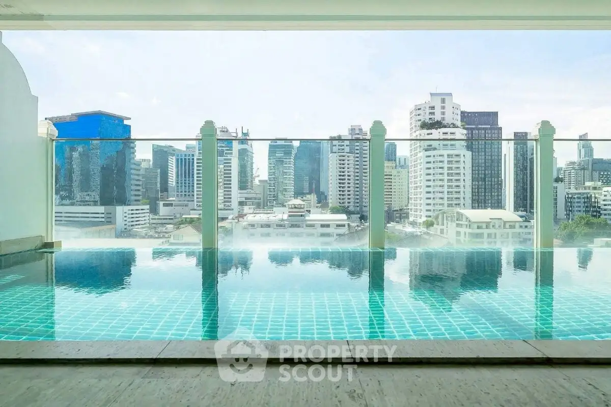 Luxurious rooftop infinity pool with stunning city skyline view