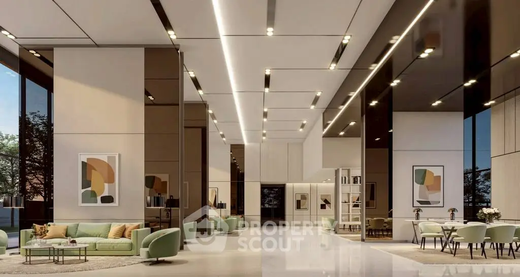 Luxurious modern living room with high ceilings and elegant decor