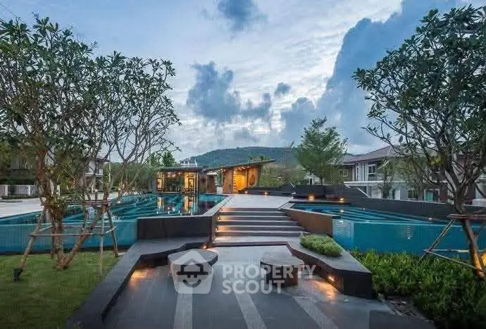 Luxurious outdoor pool area with scenic views and modern landscaping