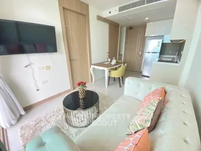 Chic modern living room with cozy sofa and stylish decor