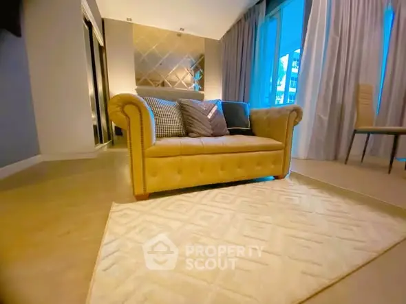 Elegant living room with plush sofa and modern decor