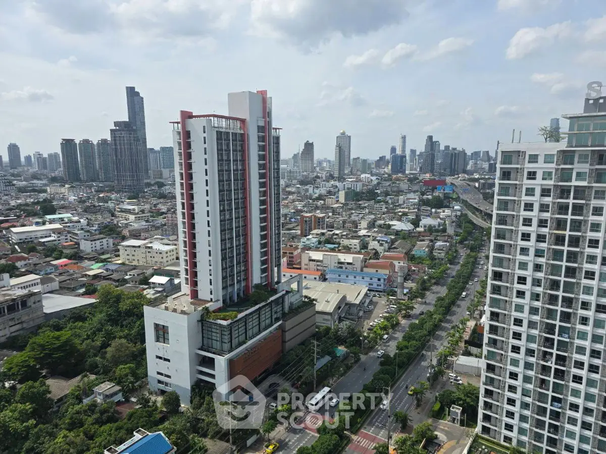 Stunning cityscape view with modern high-rise buildings and lush greenery, perfect urban living.